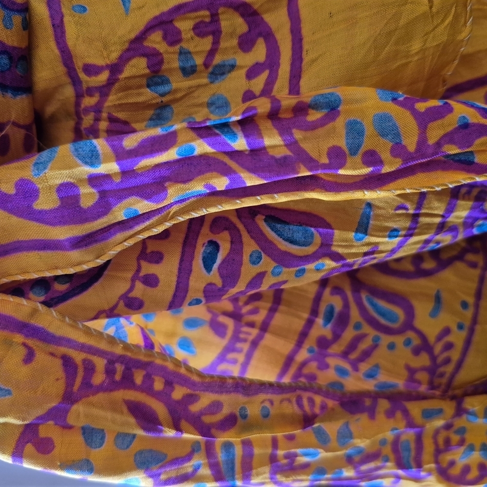 Vibrant Yellow and Pink Paysley Silk Handpainted Patterned Scarf - Picture 4 of 10